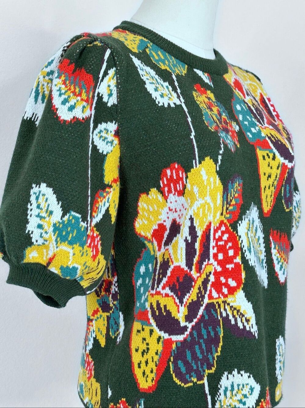 FARM Rio Anthropologie Margarita Floral Puff Sleeve Sweater M Cottage Artsy - Picture 16 of 16